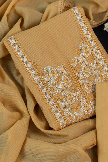 BUTTER YELLOW KOTA CHIKANKARI EMBROIDERED SUIT SET