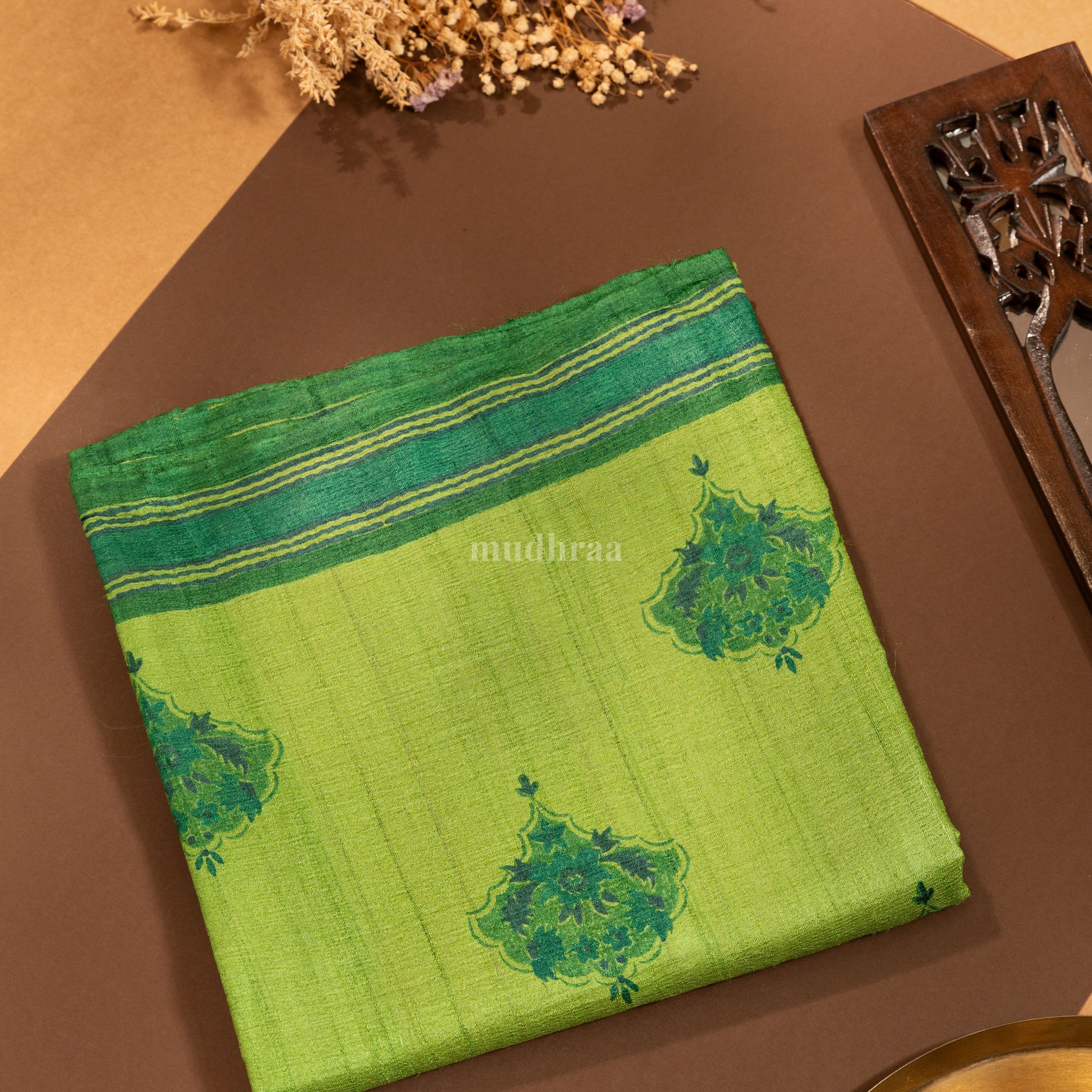 Mint Green pure tussar silk saree