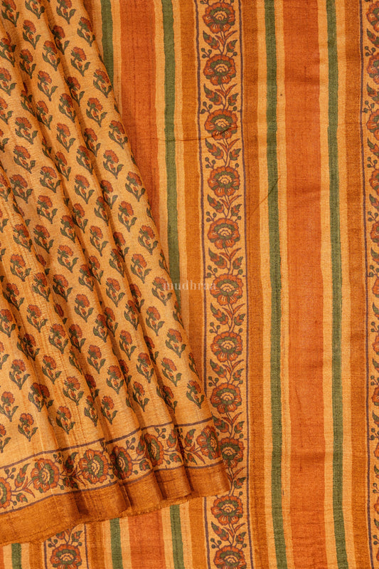 Jasper Orange pure tussar silk saree