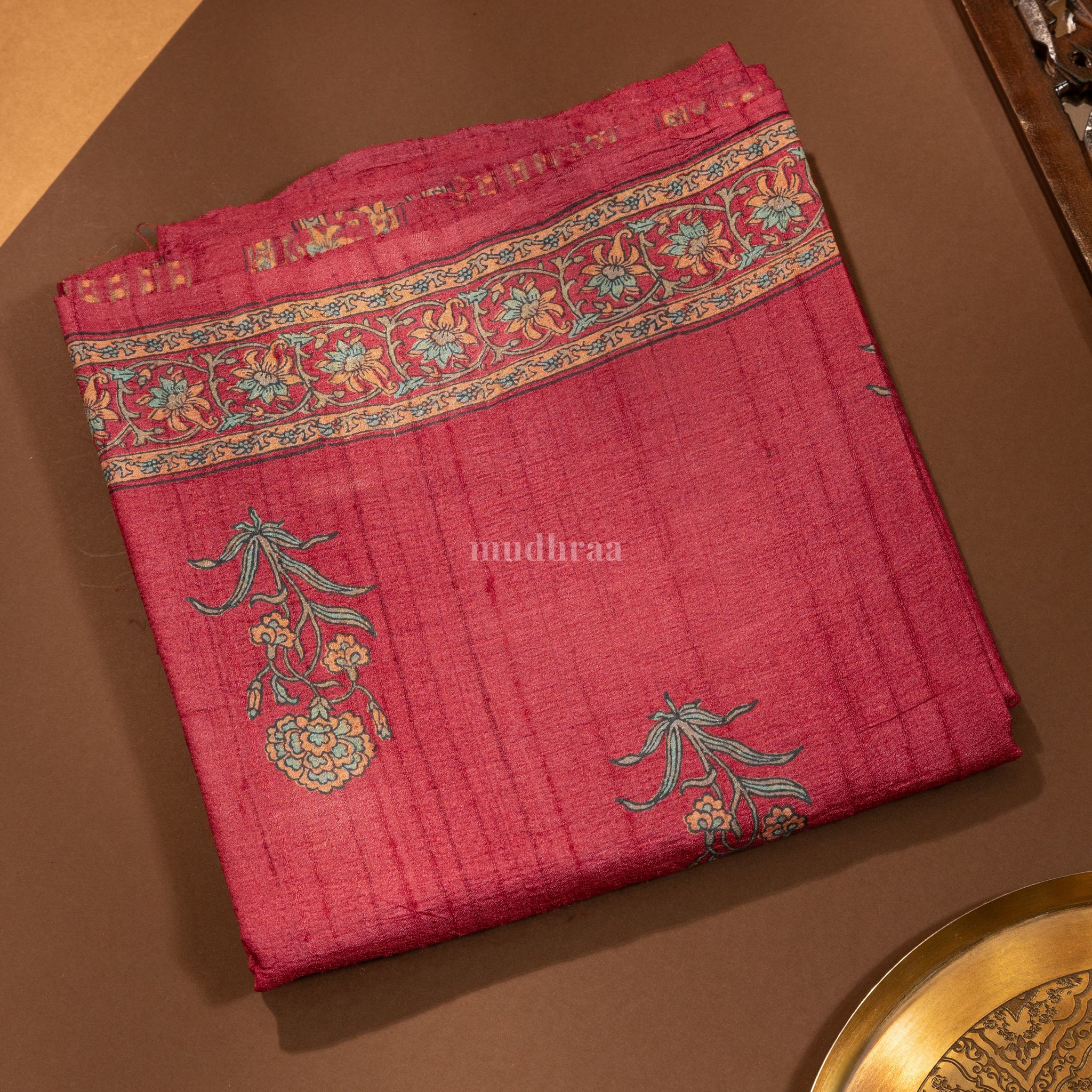 Medium Carmine pure tussar silk saree