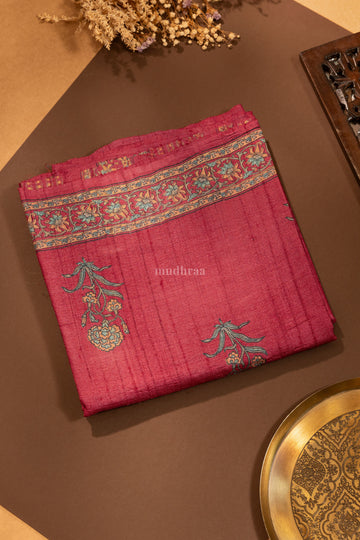 Medium Carmine pure tussar silk saree