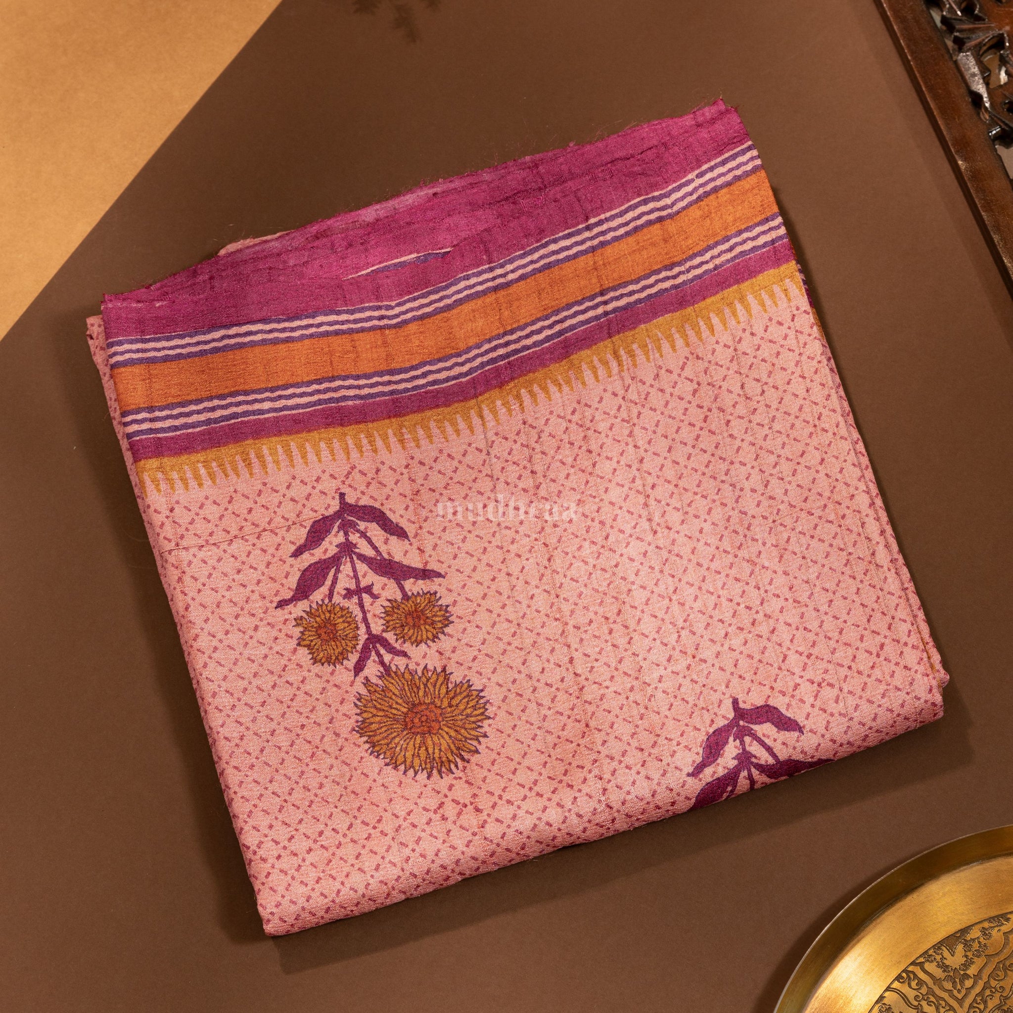 Sandal wood Pink pure tussar silk saree