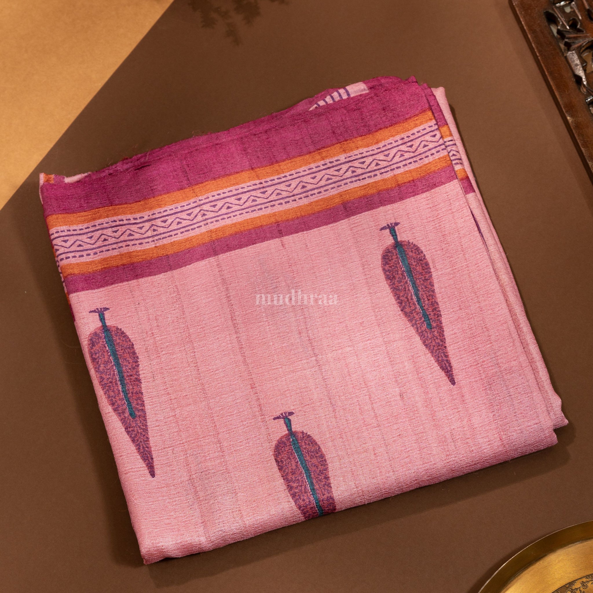 Pastel Pink pure tussar silk saree