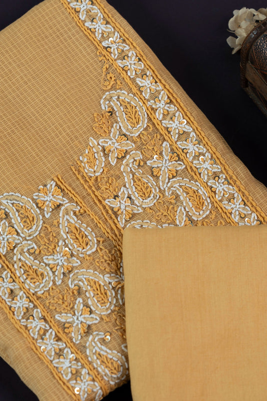 BUTTER YELLOW KOTA CHIKANKARI EMBROIDERED SUIT SET