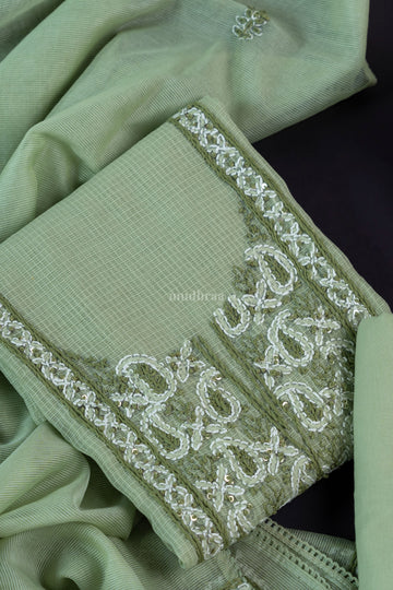 SAGE GREEN KOTA CHIKANKARI EMBROIDERED SUIT SET