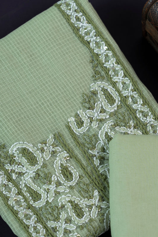 SAGE GREEN KOTA CHIKANKARI EMBROIDERED SUIT SET