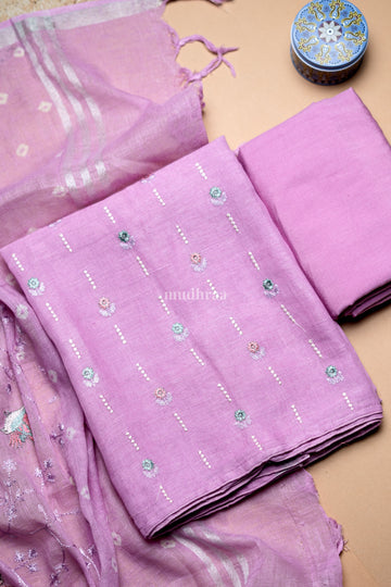 Lilac Linen Embroidered Suit Set