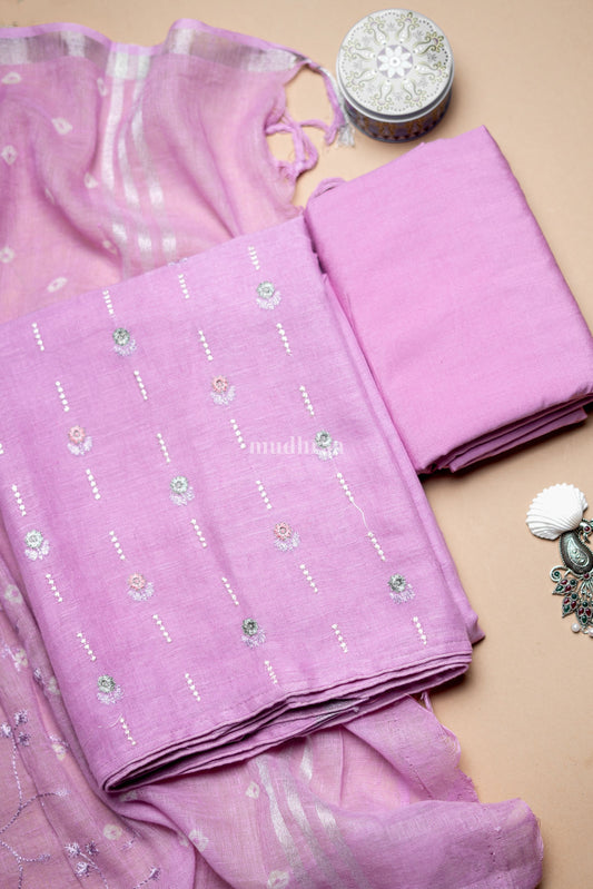 Lilac Linen Embroidered Suit Set