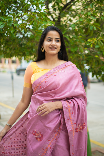 DUSTY ROSE & TANGERINE KUTCH TUSSAR SAREE