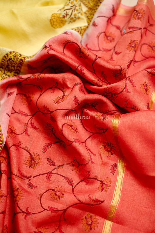 Yellow and Rust Orange Chanderi Suit Set