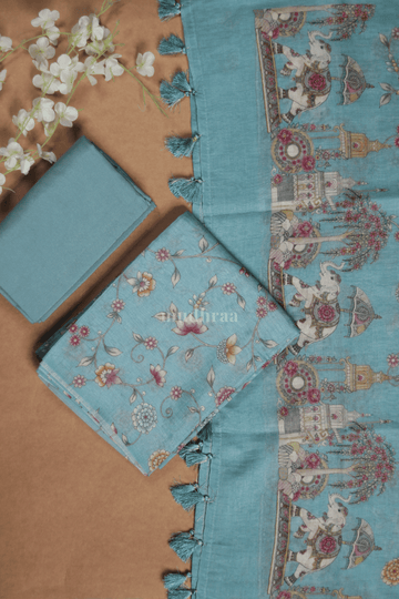 BABY BLUE CHANDERI FLORAL SUIT