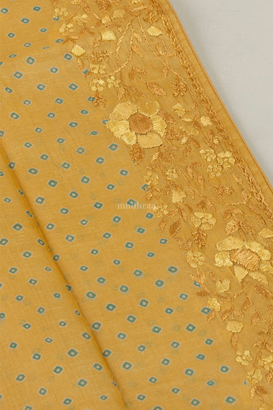 YELLOW BANDHANI EMBROIDERED TUSSAR SAREE