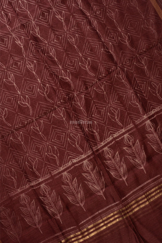 DARK BROWN SHIBORI MOONGA TUSSAR SUIT SET