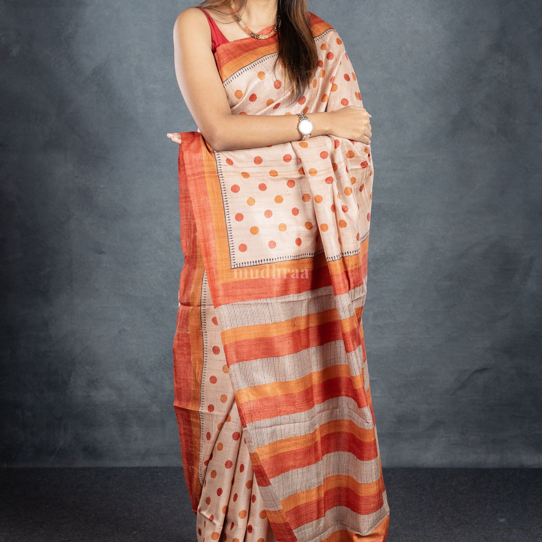 Pale Chestnut pure tussar silk saree