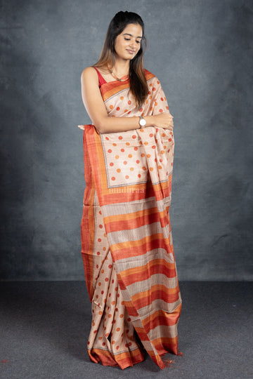 Pale Chestnut pure tussar silk saree