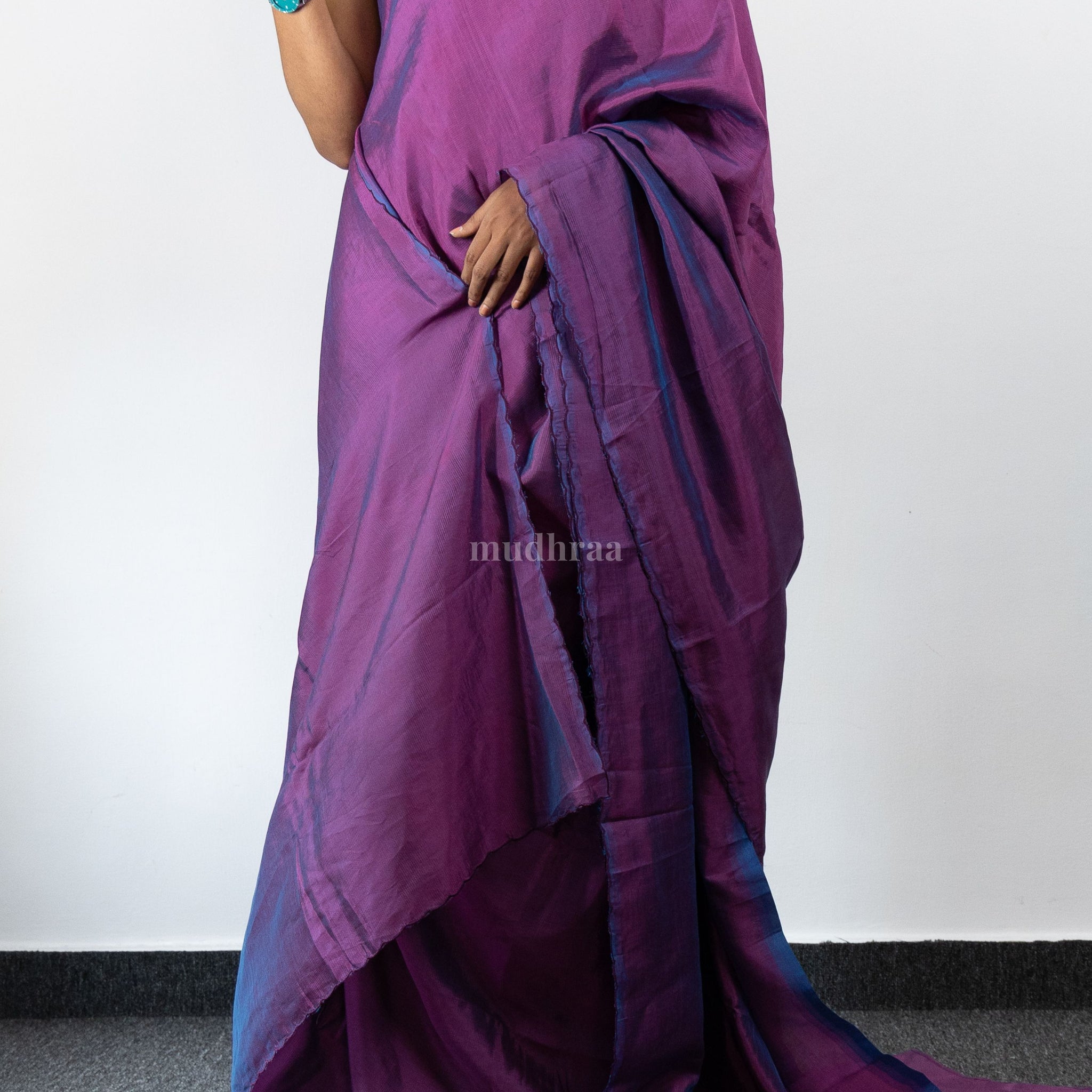 Purple and Blue Mangalagiri Silk Saree