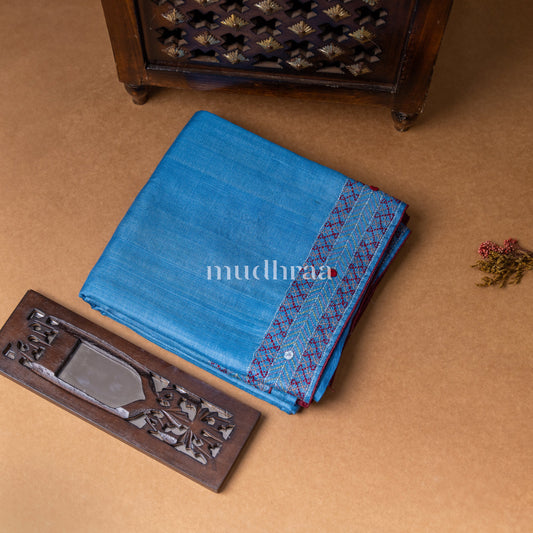 PACIFIC BLUE & MAROON  LAMBANI TUSSAR SAREE