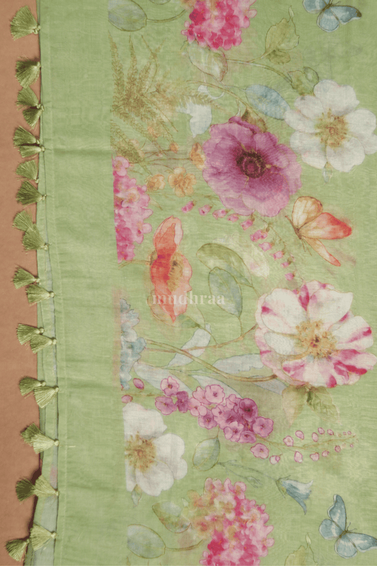 LEAF GREEN CHANDERI FLORAL SUIT