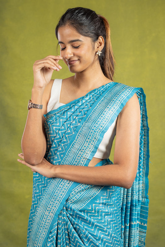 Crystal Blue pure tussar silk saree