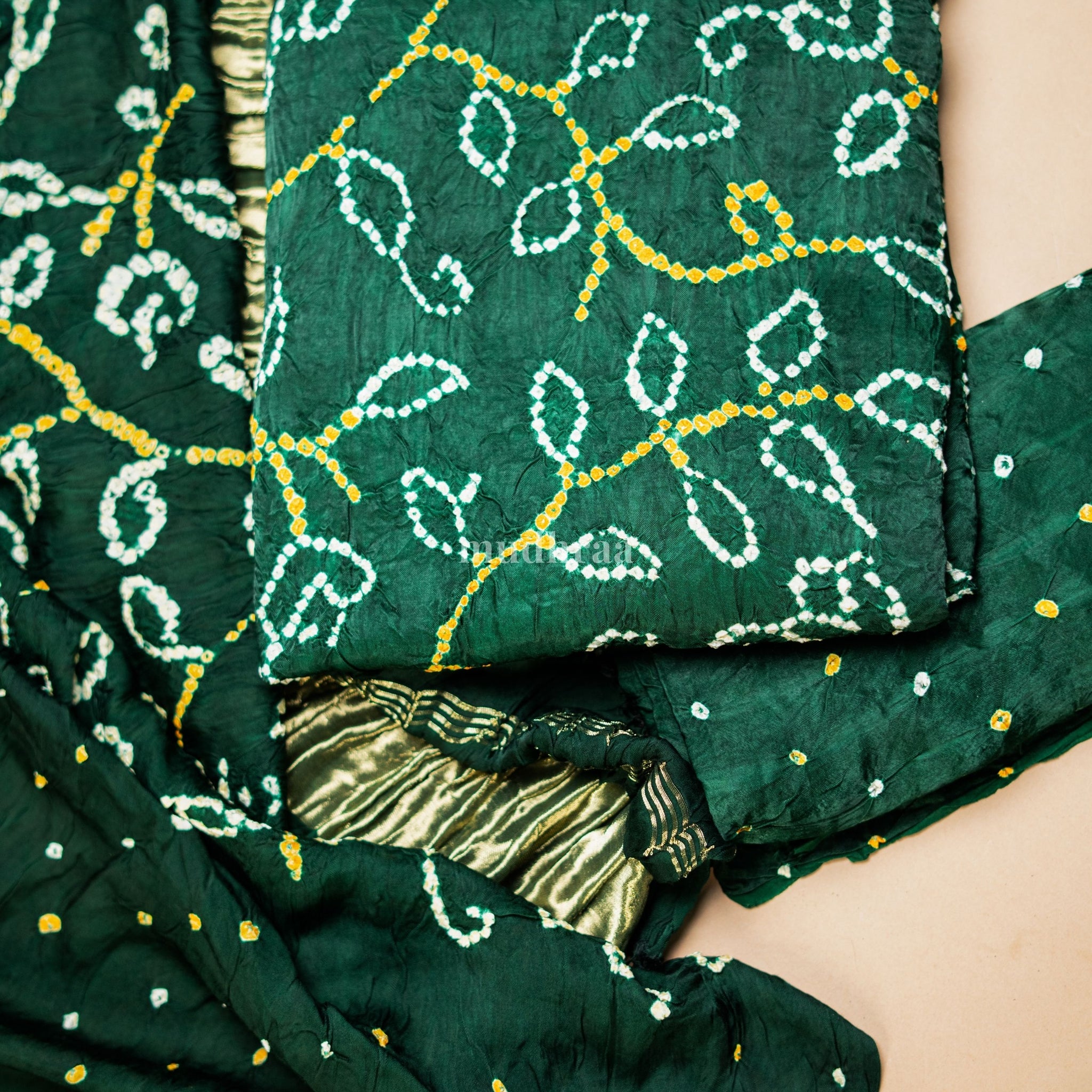 Forest Green Hand-Knotted Bandhani Modal Suit Set