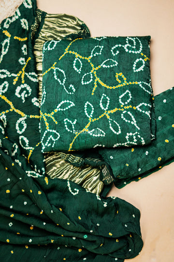 Forest Green Hand-Knotted Bandhani Modal Suit Set