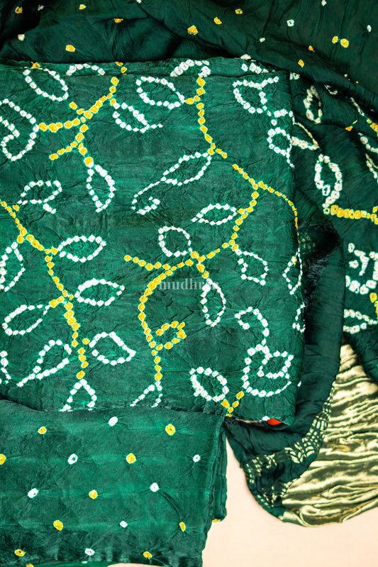 Forest Green Hand-Knotted Bandhani Modal Suit Set