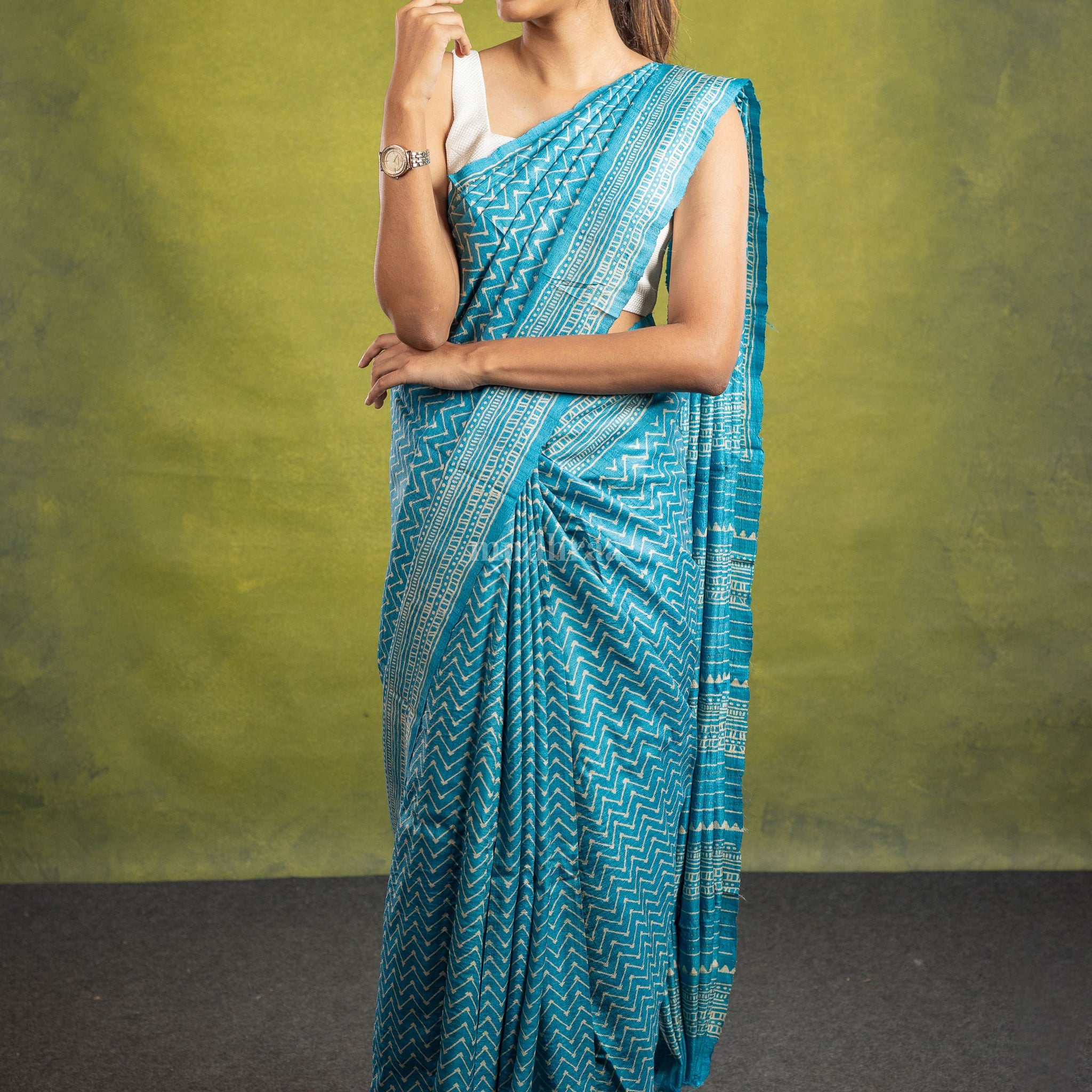 Crystal Blue pure tussar silk saree