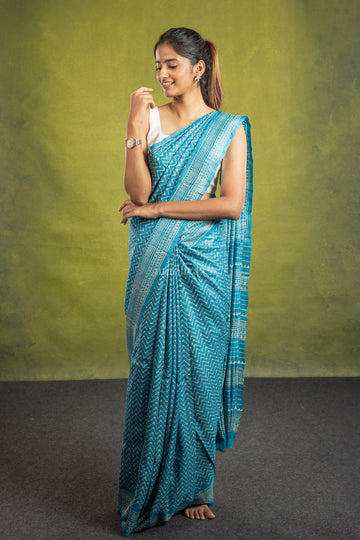 Crystal Blue pure tussar silk saree