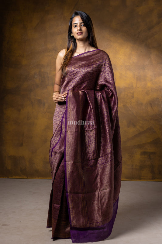 Violet Brocade Khadi Georgette Saree