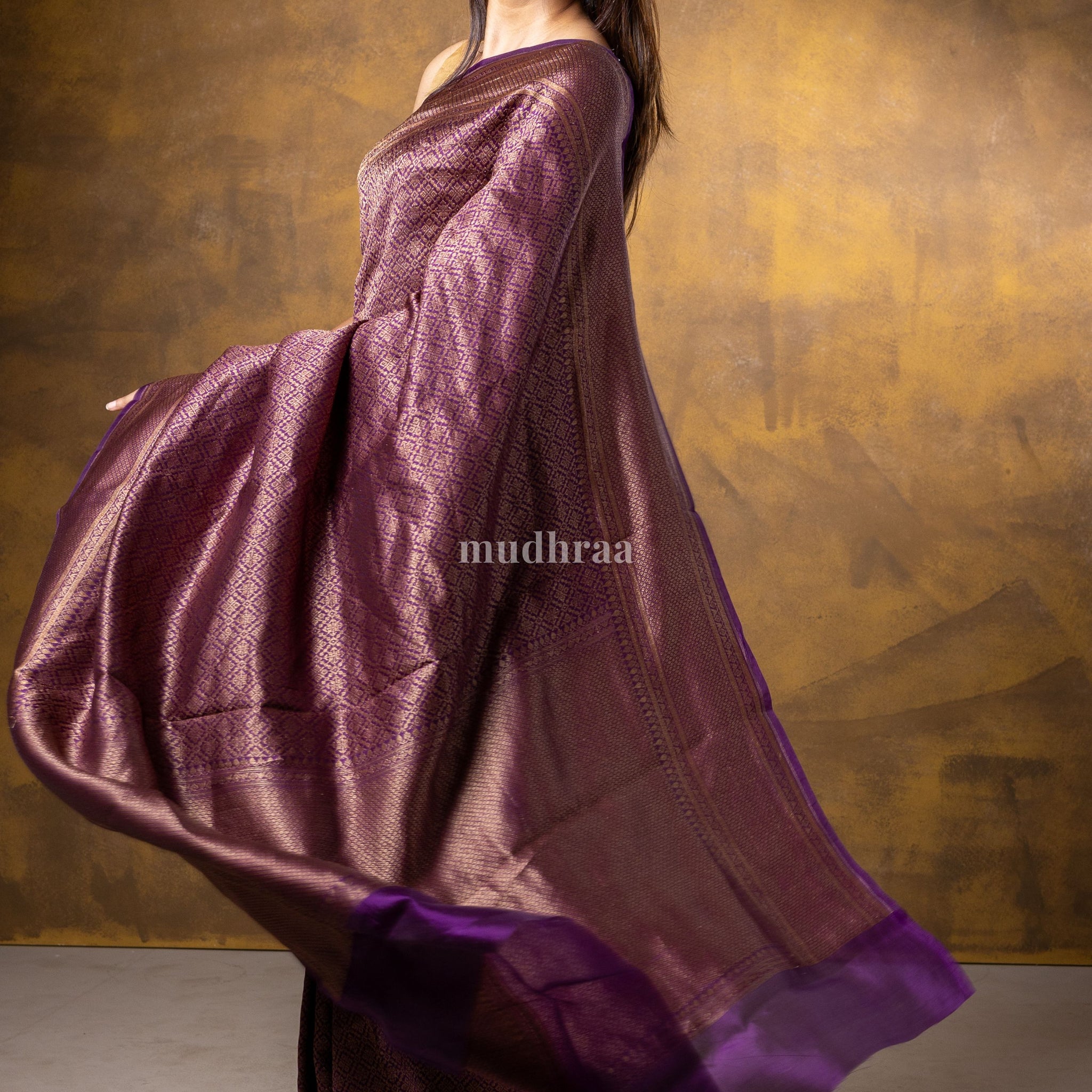 Violet Brocade Khadi Georgette Saree