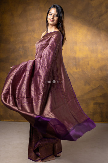 Violet Brocade Khadi Georgette Saree