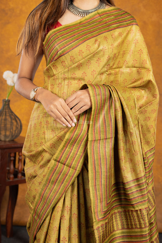 Honey Mustard pure tussar silk saree