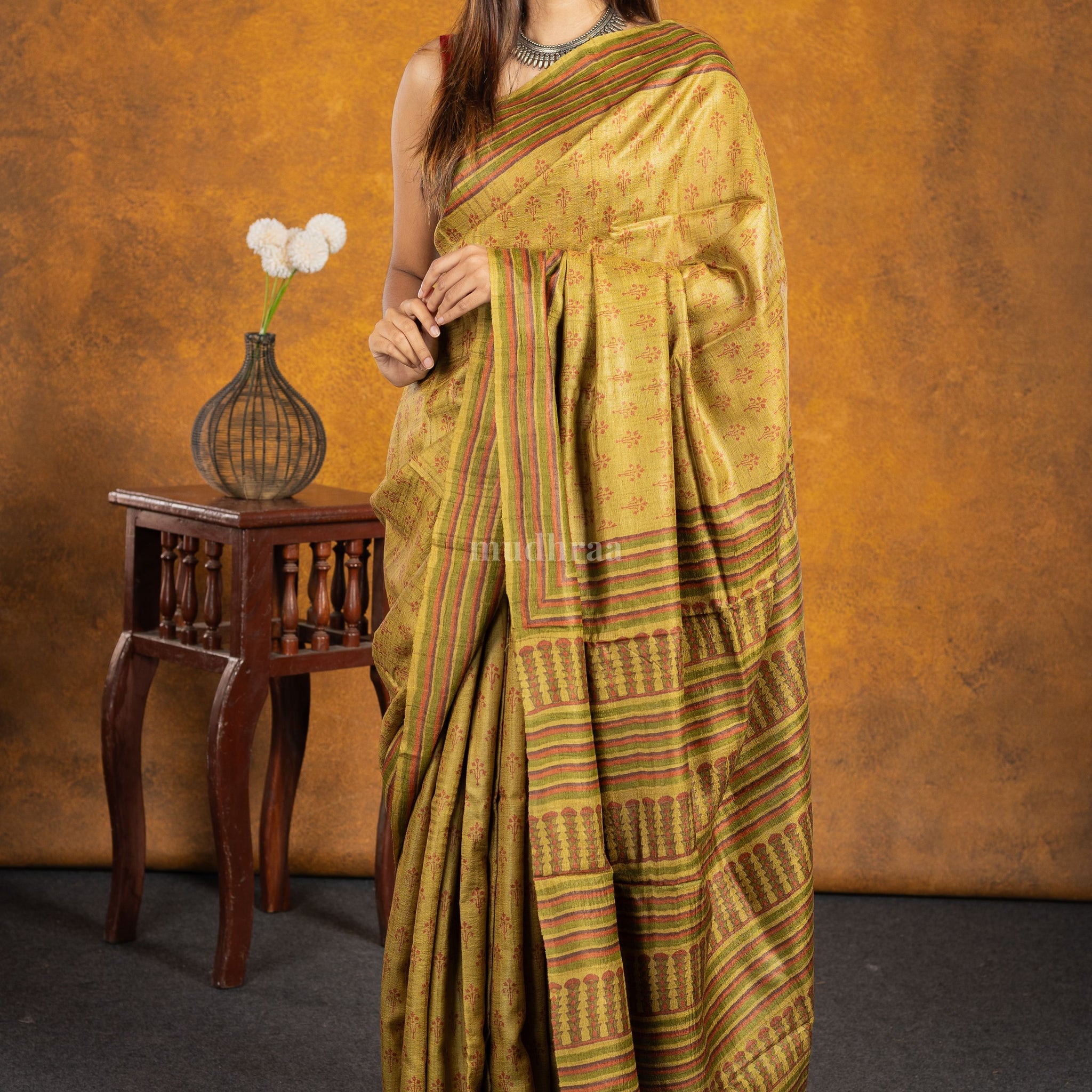 Honey Mustard pure tussar silk saree