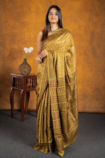 Honey Mustard pure tussar silk saree