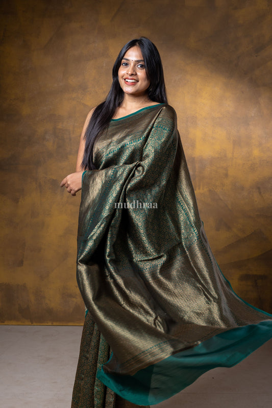 Dark Green Brocade Khadi Georgette Saree