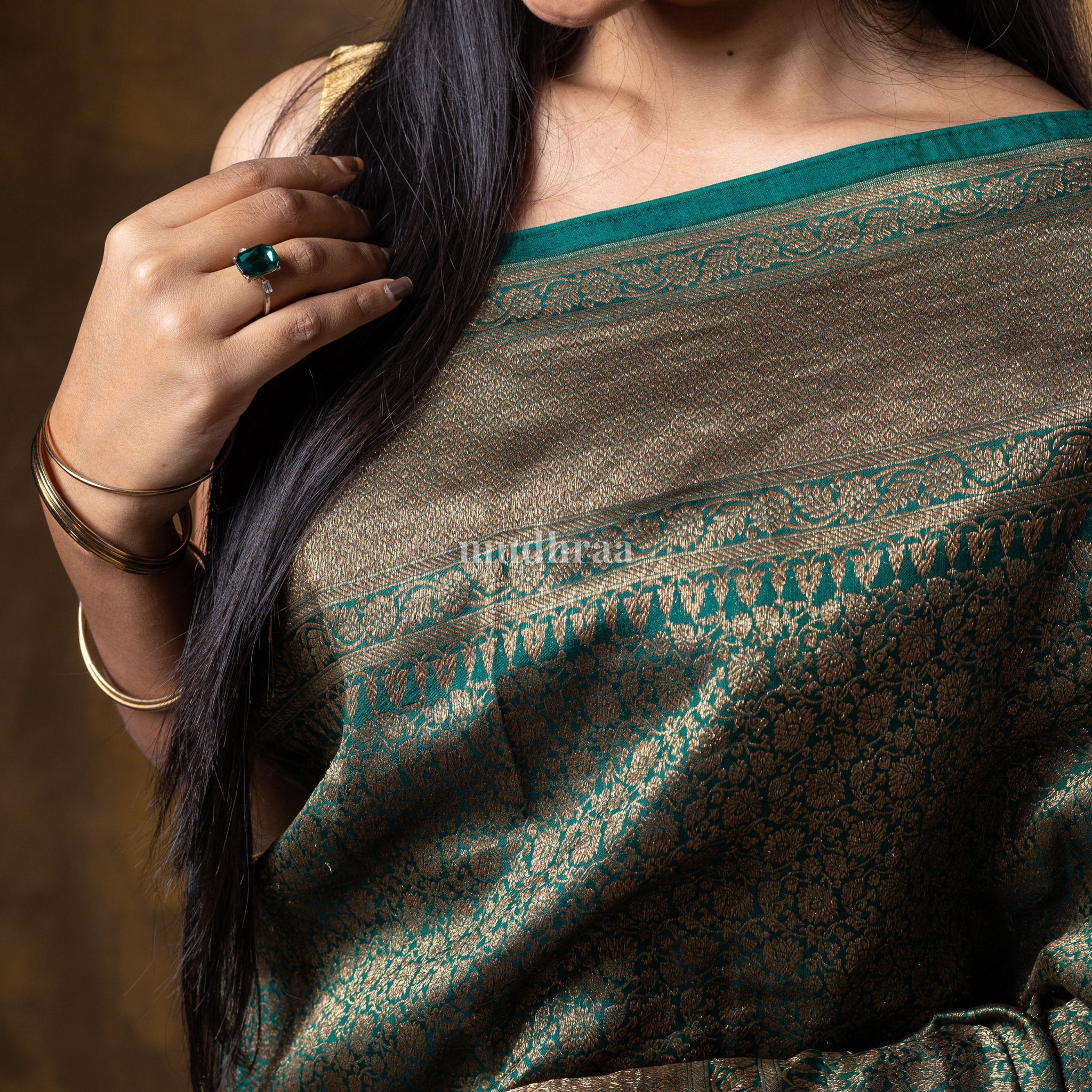 Dark Green Brocade Khadi Georgette Saree