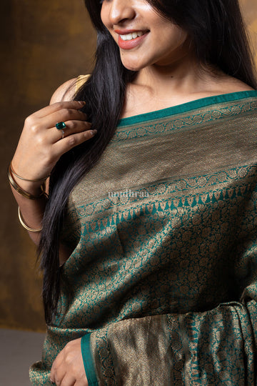 Dark Green Brocade Khadi Georgette Saree