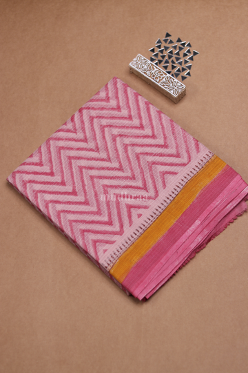 PINK ZIG ZAG HANDBLOCK PRINTED KOTA COTTON SAREE