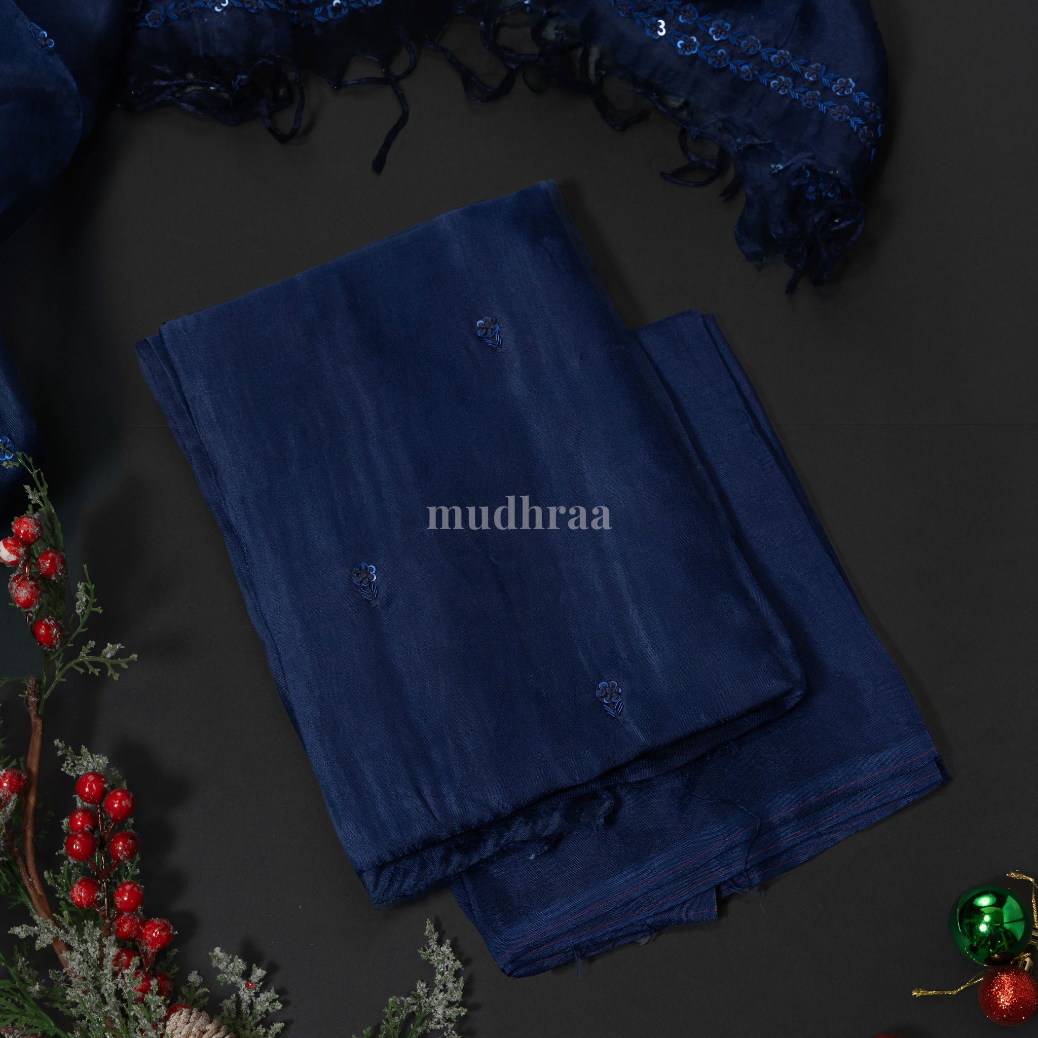 Midnight blue embroidered kora suit set