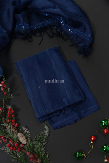 Midnight blue embroidered kora suit set