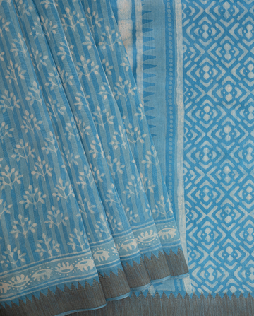 SKY BLUE CHANDERI JUTE SAREE