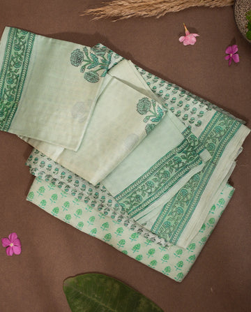 GREEN HANDBLOCK PRINTED TUSSAR SALWAR SET