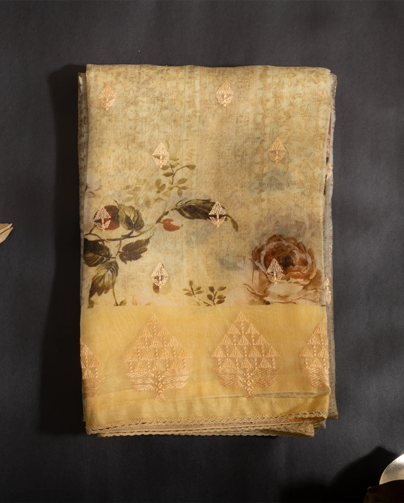 SUNSHINE YELLOW KORA SILK SALWAR SUIT SET