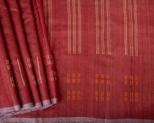 REDDISH MAROON HANDWOVEN TUSSAR SAREE