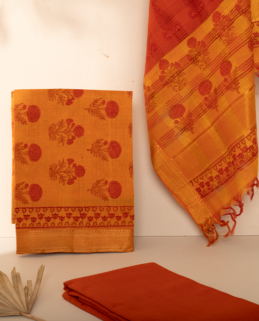 MARIGOLD Mangalagiri Handblock Printed Salwar Set