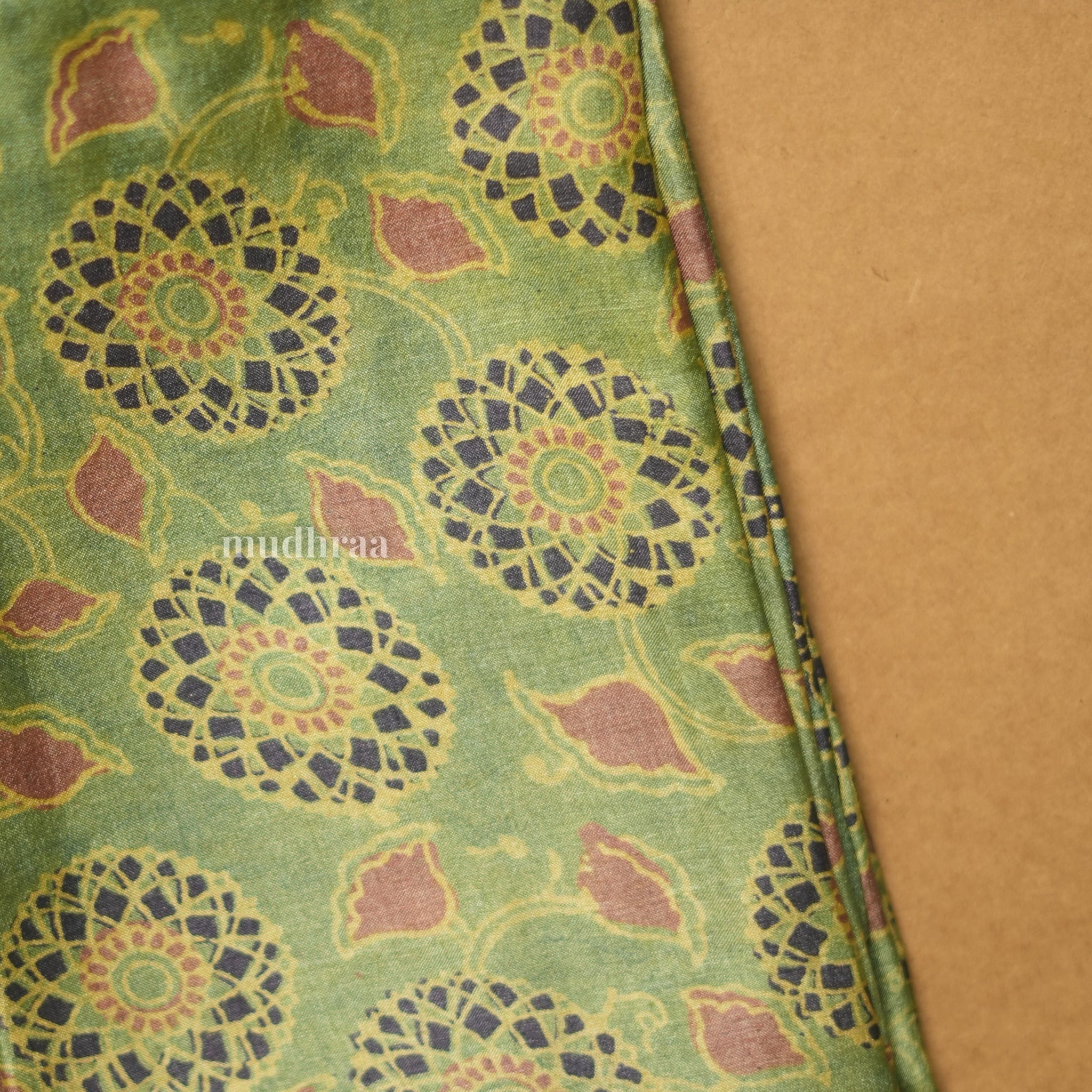 LEAF GREEN AJRAKH HANDBLOCK PRINTED TUSSAR SUIT SET