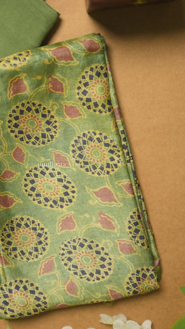LEAF GREEN AJRAKH HANDBLOCK PRINTED TUSSAR SUIT SET