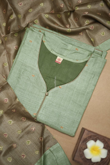 SAGE & BEIGE SEMI-STITCHED TUSSAR SUIT SET