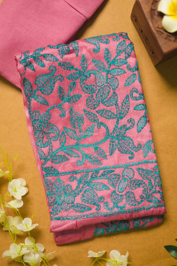 PINK & TURUOISE KANTHA TUSSAR SUIT SET