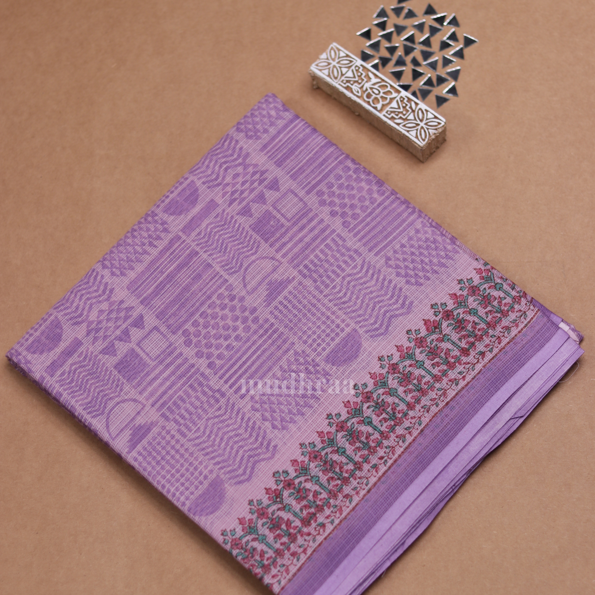 PERIWINKLE HANDBLOCK PRINTED KOTA COTTON SAREE